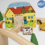 Set Trenulete Ferma Happy Engine and Friends –  Railway Set din lemn cu 45 piese sine si accesorii